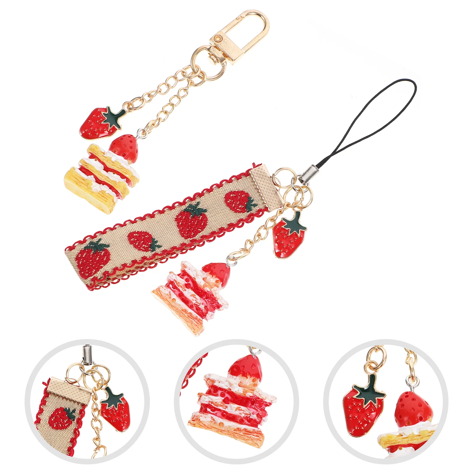 

Chaindiy Key Hanging Accessory Strawberry Charm Unique Strap Caselost Anti Mobile Fruit Starp Dessert Finger Grip Wrist Fruits