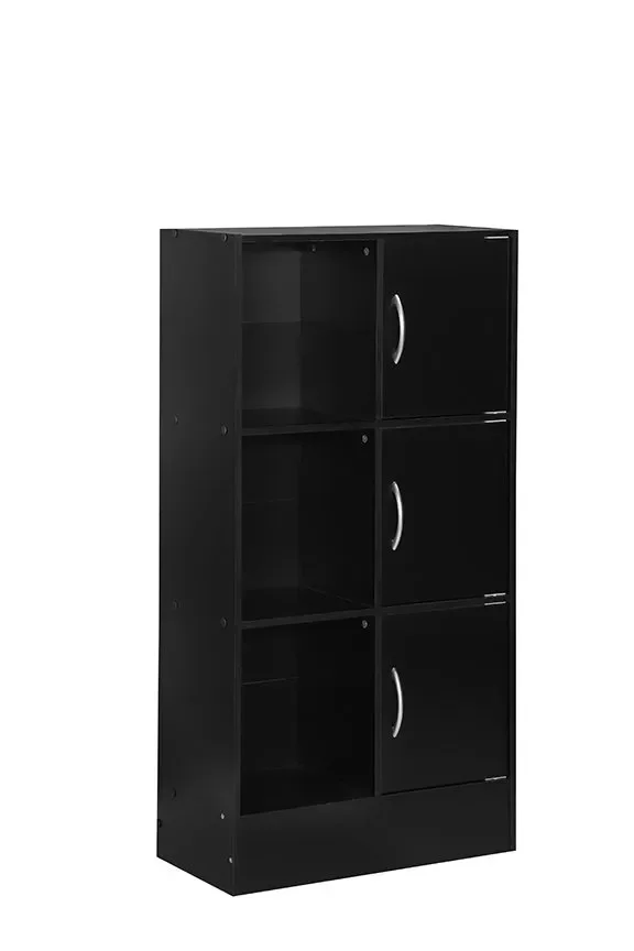 Multipurpose Bookcase with 3-Doors 6-Shelves in Black