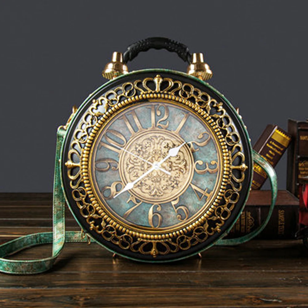 Luxury Design Vintage Alarm Clock Shape Handbag For Women Walkable Clock Crossbody Bag Lady Wedding Chic Shoulder Messenger Bag