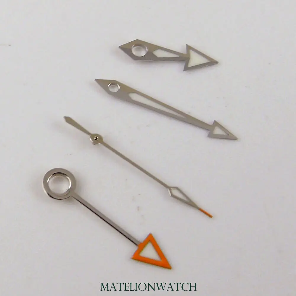 Детали серебряных стрелок часов подходят для Mingzh3804 Miyota8215 821A красные/оранжевые GMT