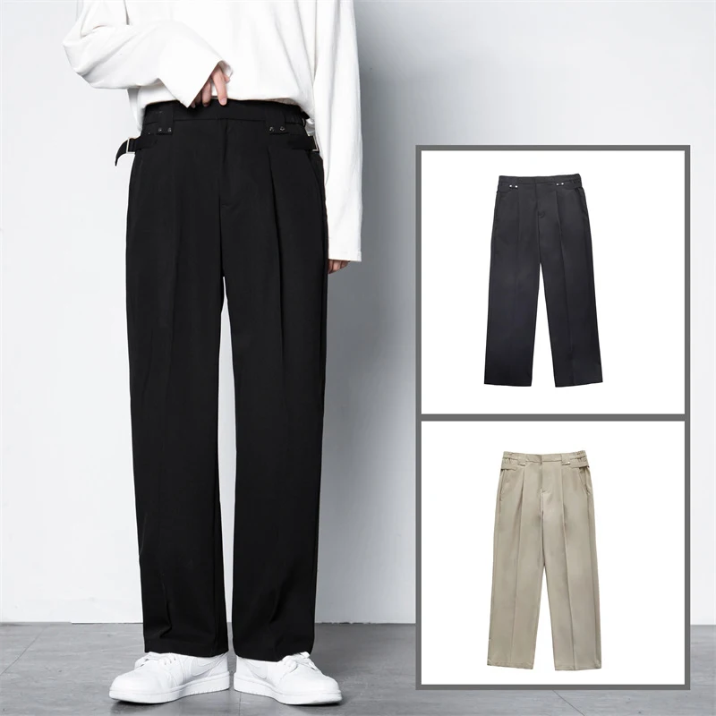 

Брюки Y2k мужские свободные с широкими штанинами, уличная одежда в японском стиле, модные повседневные Прямые Костюмные брюки, однотонное Де...