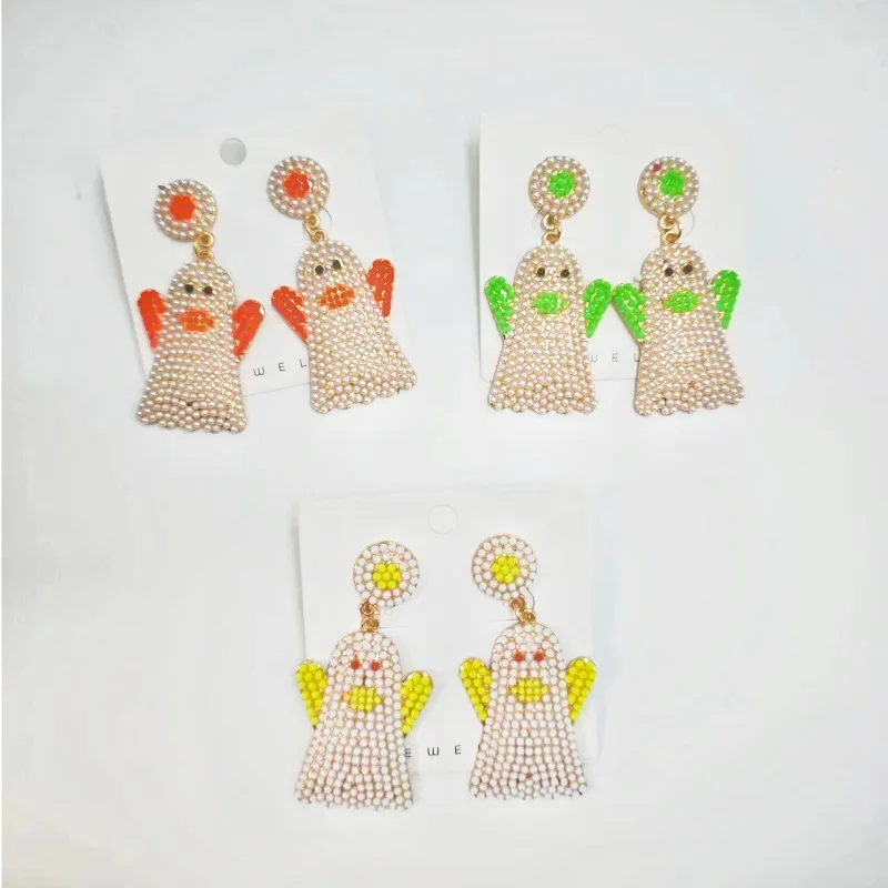 Винтажные красочные круглые серьги-гвоздики с желтыми и белыми мультяшными