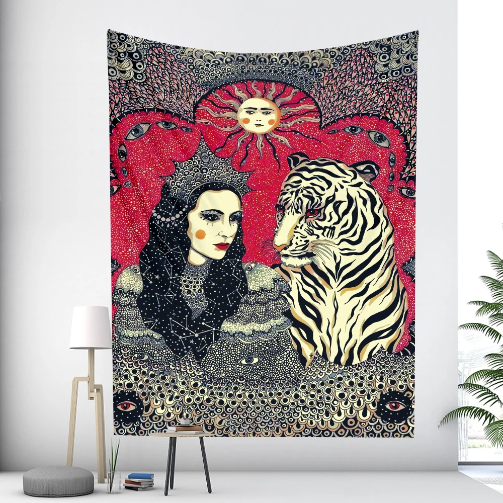 

Forest Tiger Psychedelic Scene Mandala Home Decor Art Tapestry Hippie Boho Tarot Pretty Room Wall Decor Sheet Wall Hanging