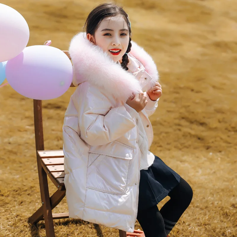 

Winter Down Jacket For Girls Coat Thickened Mid-length Hooded Children Outerwear Clothing Teenage Kids Parka Snowsuit TZ333