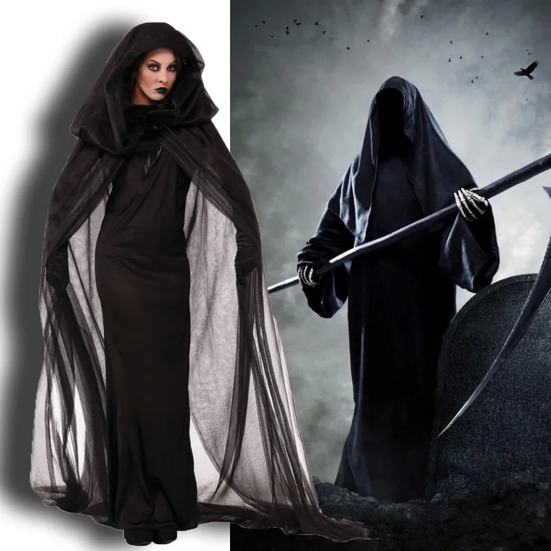 

Halloween Costumes For Women Ghosts Specter Witches Death Robes Long Maxi Cosplay Fancy Party Dress With Robe & Gloves