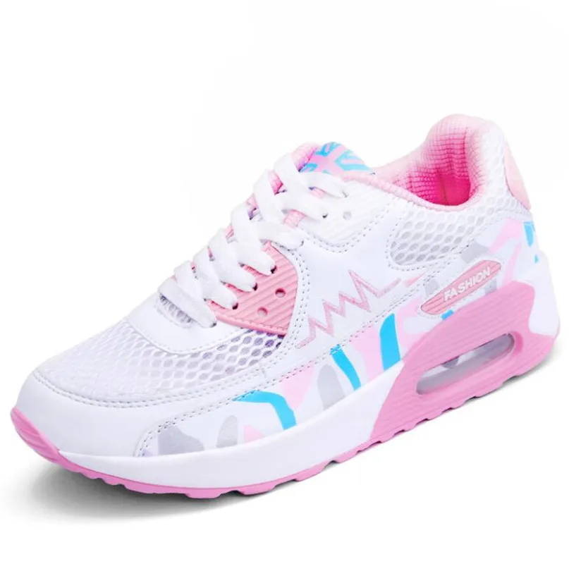 

Women Fashion Sneakers Air Cushion Sports Shoes Mesh Leather Blue Shoes White Pink Outdoor Walking Jogging Shoes Female Trainers