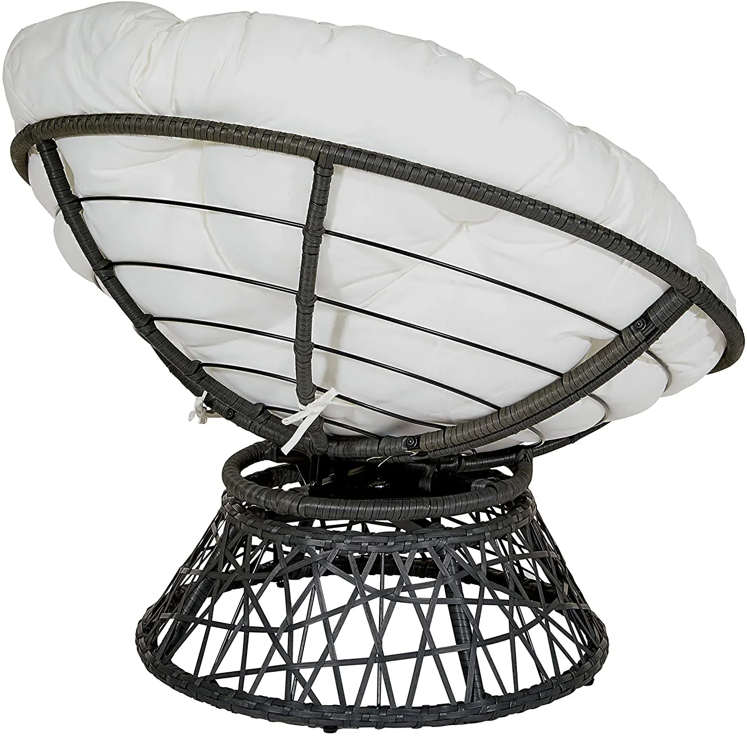 Плетеное кресло Papasan с поворотной на 360 градусов серой рамкой и синей подушкой