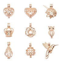 10pc rose gold mixed pearl cage locket pendants aromatherapy mermaid essential oil diffuser necklace locket for diy jewelry