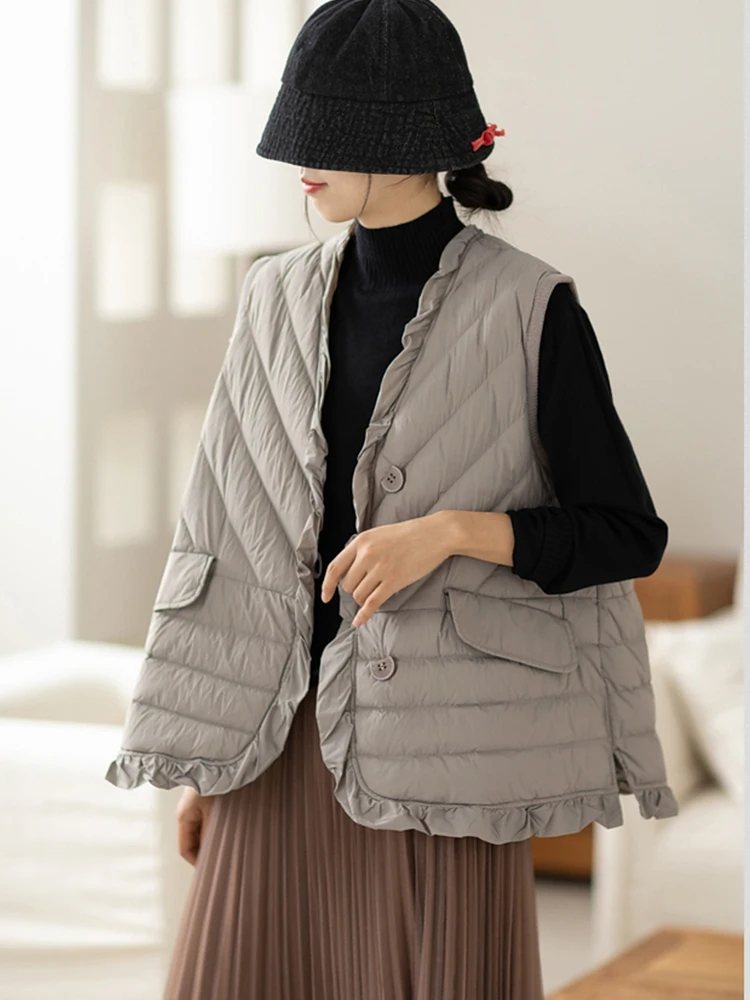 

Fitaylor 2022, весенне-осенний женский ультра-светильник, теплый жилет с v-образным вырезом на белом утином пуху, повседневный женский тонкий однобортный жилет, топы