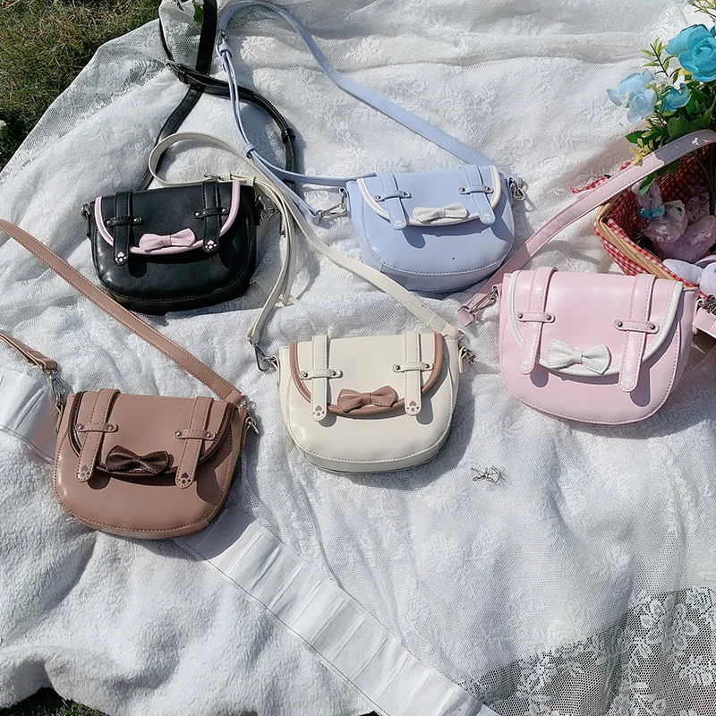 

Japanese Lolita Cat Paw Bowknot Shoulder Bag Fashion Girl Messenger Bag Casual PU Handbags Phone Cosmetic Bag Summer Saddle Bags