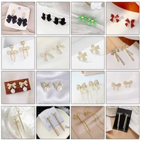 bow stud earrings sterling silver drop dangle crystal rhinestones earrings fashion tassel earrings dainty jewelry gift for women
