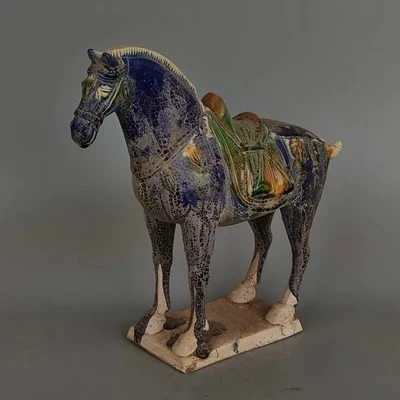 

Tang tricolor blue glazed war horse home decoration antique porcelain ornaments