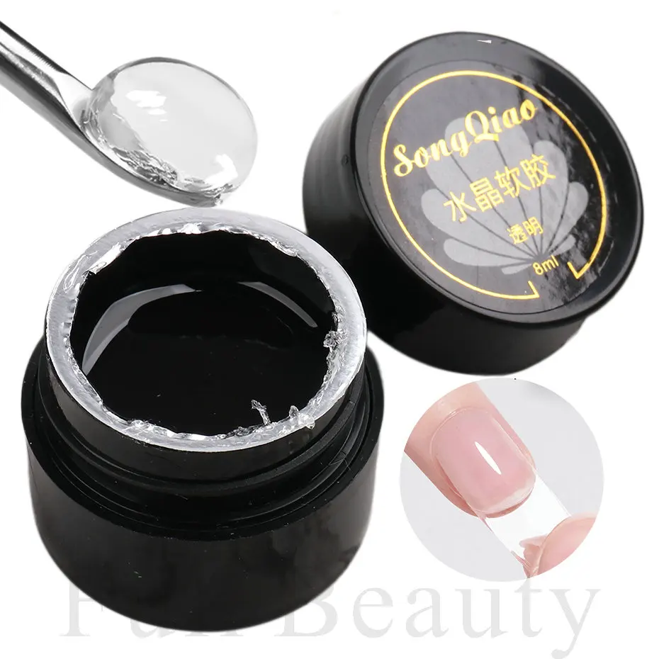 

8 мл Твердые гелевые накладки для ногтей, стразы, клей, желе, прозрачный, белый, мягкий, без протекания, функция моделирования, гель для ногтей LA2013