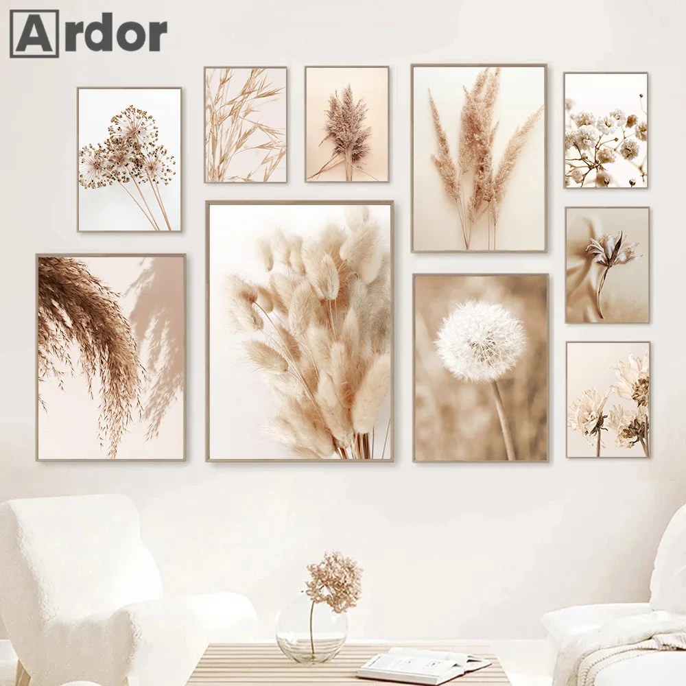 

Beige Dried Flower Grass Picture Canvas Painting Reed Poster Dandelion Wall Art Print Nordic Wall Posters Living Room Home Decor