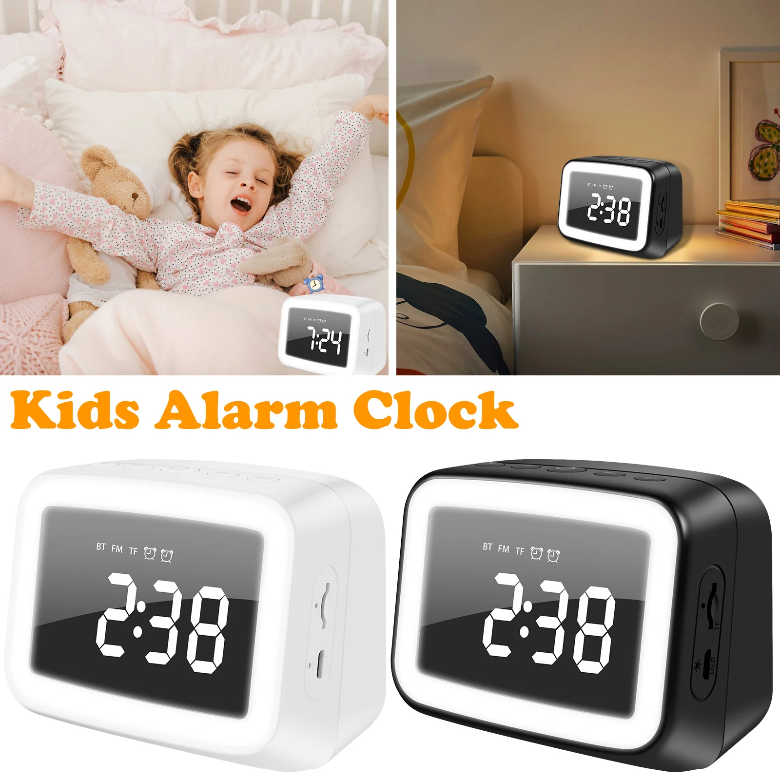 Bluetooth Speaker Usb Rechargeable Digital Clocks With 4 Levels Dimmable Night Light Dual Alarms Snooze Timer