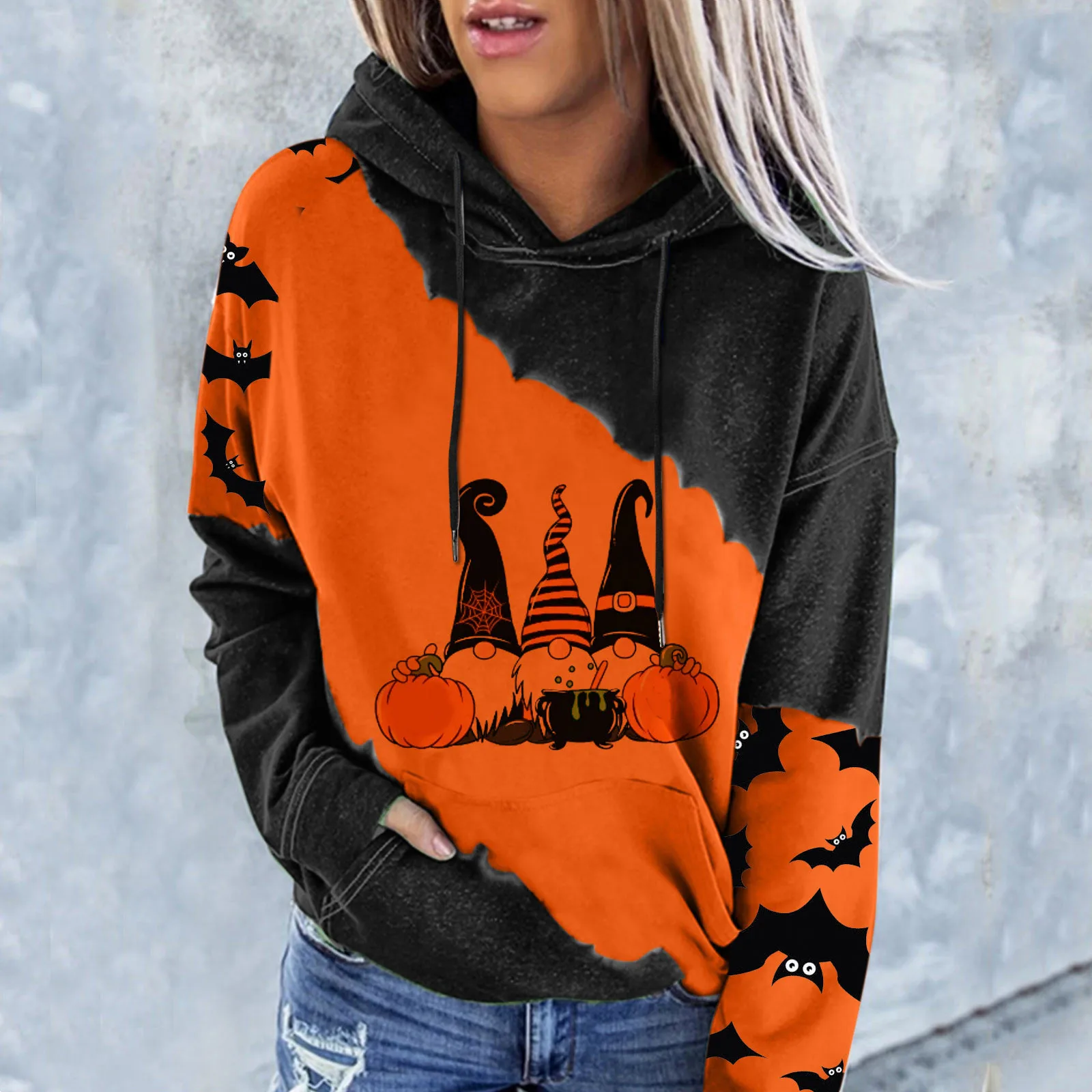 

Korean Female Hooded Oversize Printing Women Sweatshirt 2022 Halloween Print Hoodie Fall Fashion Casual Drawstring Sweatshirt