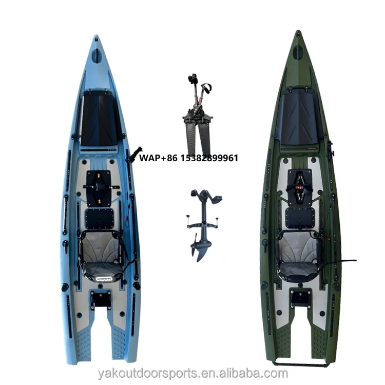 Фото Каяк Yak Outdoors 13 футов (4 м) с двойным педальным приводом и гребным винтом, для использования на реке, корпус из ПЭ-пластика, двухместный, для серфинга №1