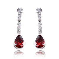 elegant long linear clear cubic zircon stone and blood red pear drop earrings two tone luxury entry women event ball accessory