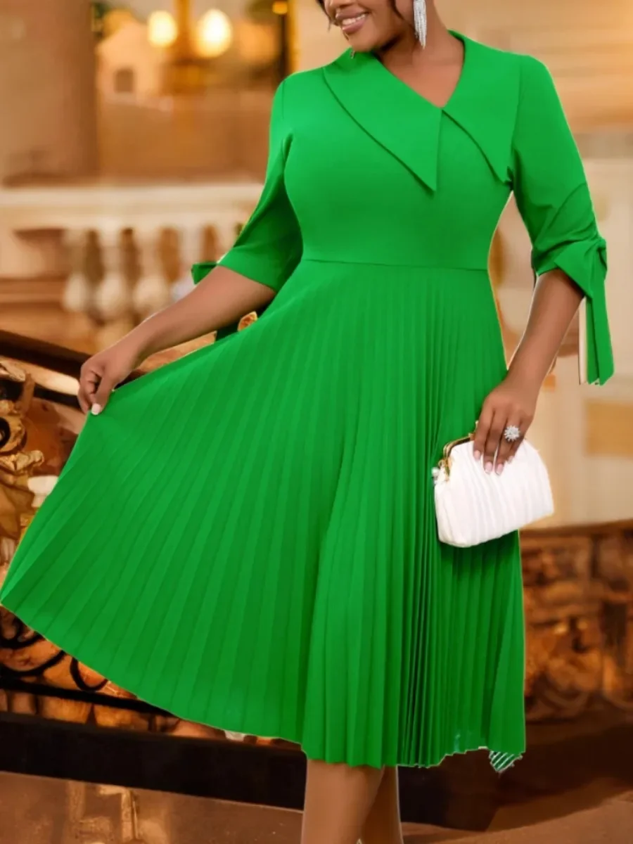 Женское элегантное зеленое плиссированное церковное платье с нестандартным