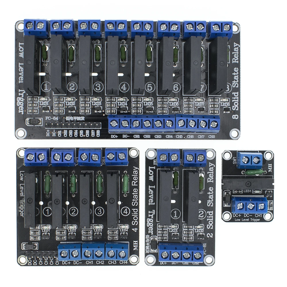 

Low Level 5V 1 2 4 8 Channel Solid State Relay Module SSR G3MB-202P 240V 2A Output With Resistive Fuse For Arduino