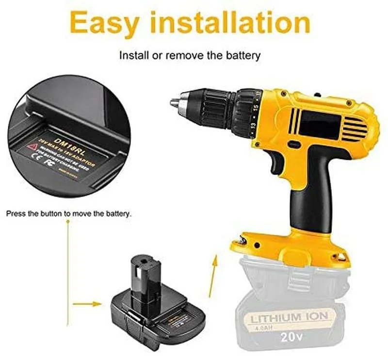 Адаптер для преобразователя батареи DM18RL Dewalt/Milwaukee 20 в преобразователь