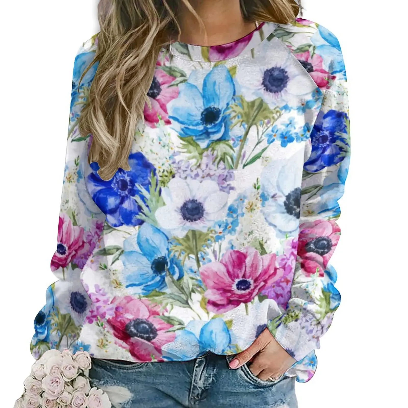 

Watercolor Flower Casual Hoodies Women Midnight Floral Print Cool Design Hoodie Spring Long Sleeve Harajuku Oversize Sweatshirts
