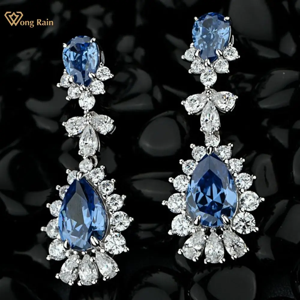 Wong Rain винтажные 925 пробы Серебряная груша с сапфиром создан Moissanite драгоценный