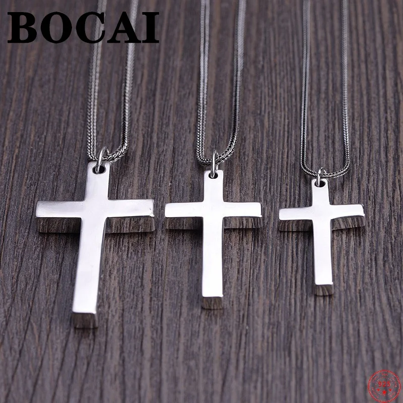 BOCAI 925 стерлингового серебра Подвески Простой с украшением в форме Креста Шарм