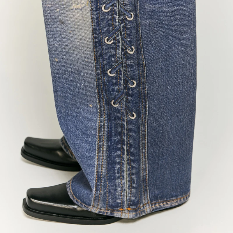 Мужские потертые рваные джинсы с цифровым принтом в стиле ретро осенне-зимние