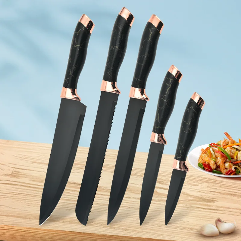 

Stainless steel painting knife rose gold double electroplating head black steed double-sided suction kitchen knife five piece se