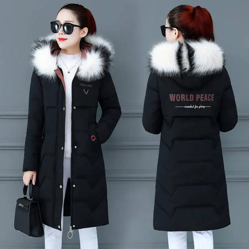 Women's Winter Coat Mid Length Padded Jacket Parka Warmth Jacket Korean Fashion Free Shipping Wholesale Big Fur Collar Slim Fit