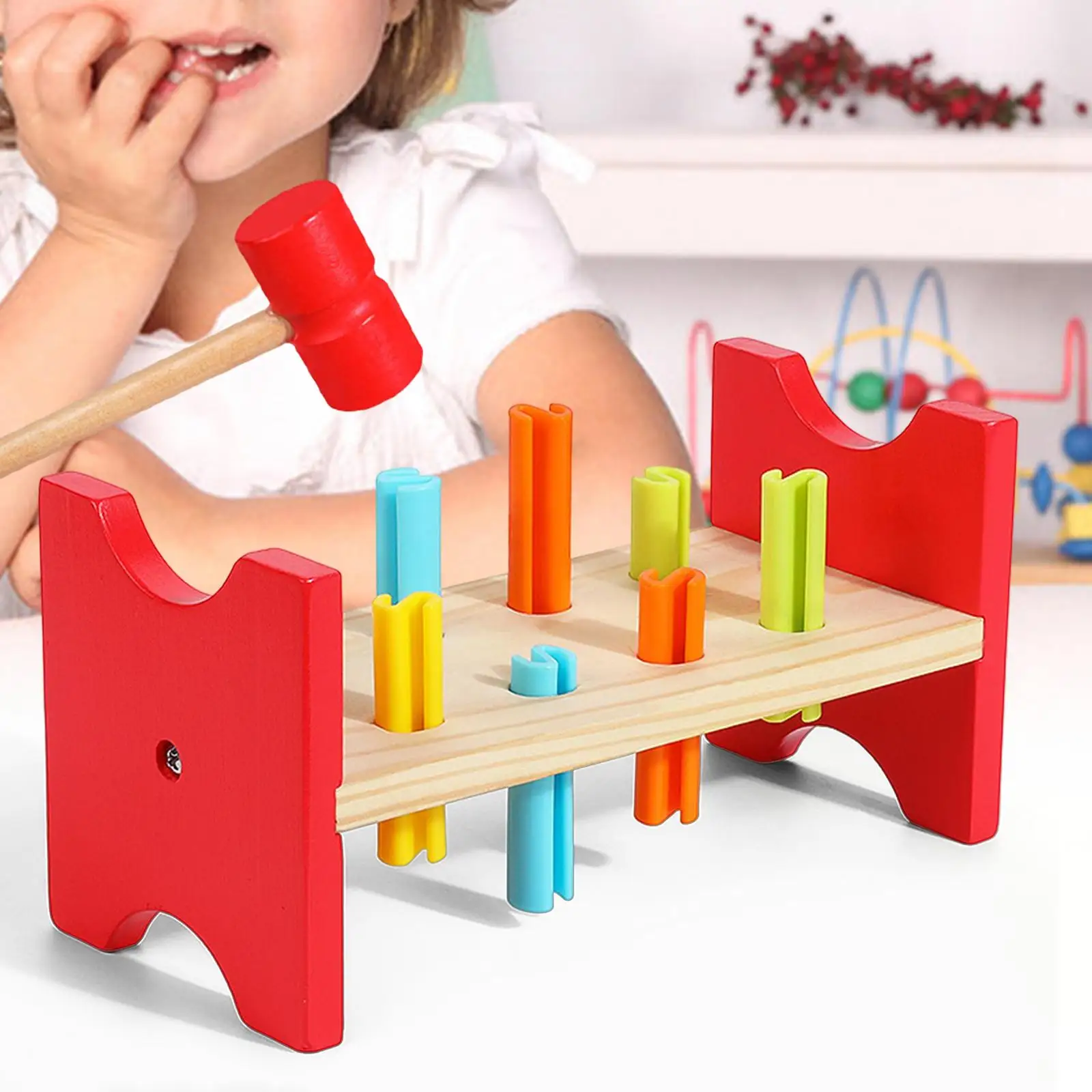 

Pounding Bench Wood Toy Fine Motor Skills Interactive Pounding Table Activity