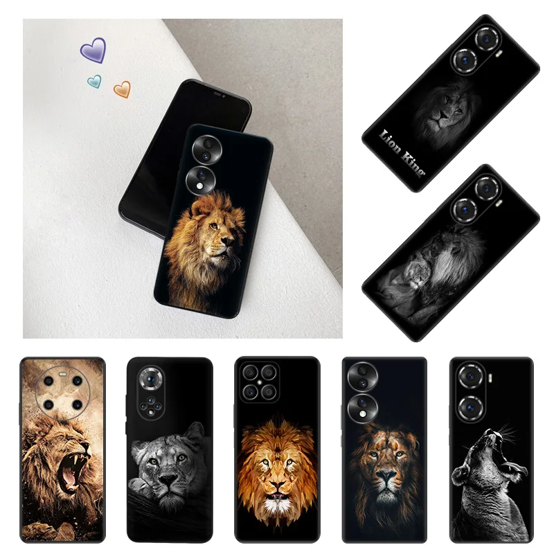 

Силиконовые черные чехлы для телефонов Honor 80, 70, 60, 50, 30, 20, X9a, X8, X7, X6, X5, Magic 5, 4, чехол с рисунком супер короля льва для Huawei Mate 20, 10