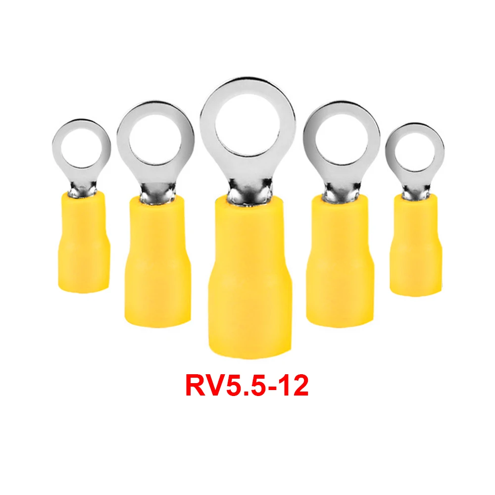 

50/100PCS RV5.5-12 Yellow Ring 4-6MM Insulated Wire Connector Electrical Crimp Terminal Cable Wire 12-10AWG