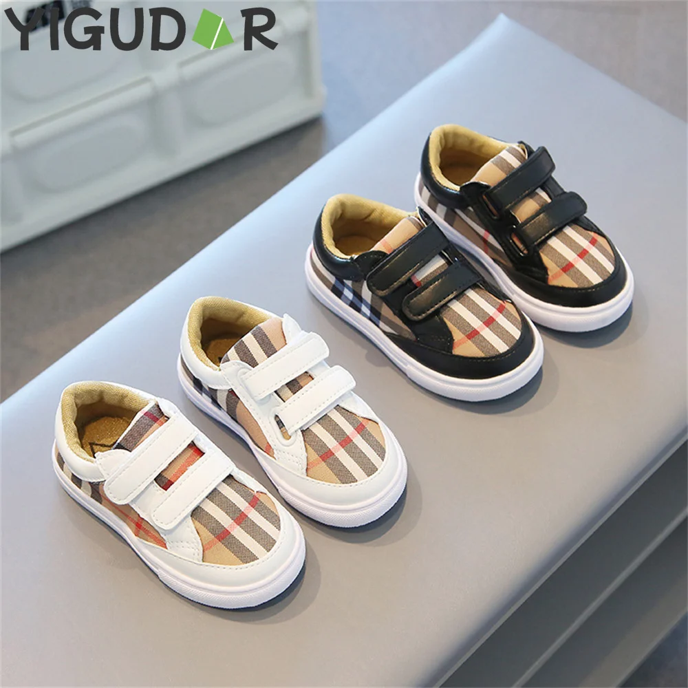 

Children Fashion Plaid Canvas Shoes Girls Boys Flat Baby Sneakers PU Patchwork Casual Shoes Lightweight Kids Sneakers