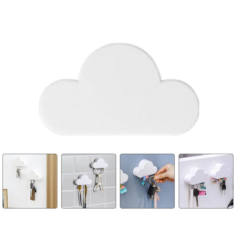 

2Pcs Wall-mounted Key Holders Punch Free Racks Cloud Shape Holders (White)