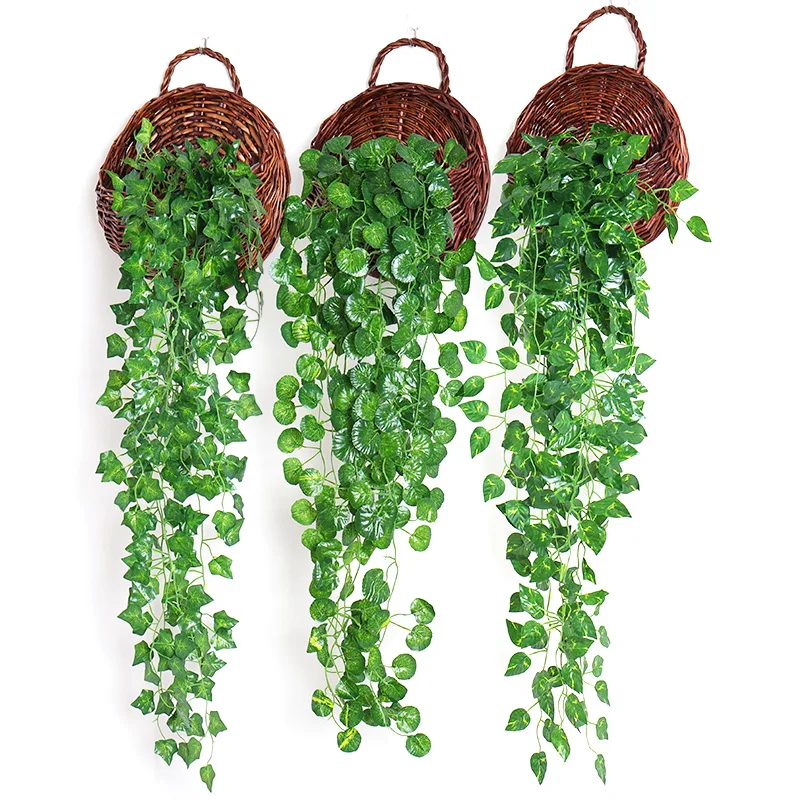 

90cm Artificial Green Plants Hanging Ivy Leaves Radish Seaweed Grape Fake Flowers Vine Home Garden Wall Party Decoration