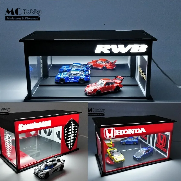 MC Hobby 1:64 assemble Led Lighting Diorama Cars Showrooms Garage Honda RWB Koenigsegg for Model Car
