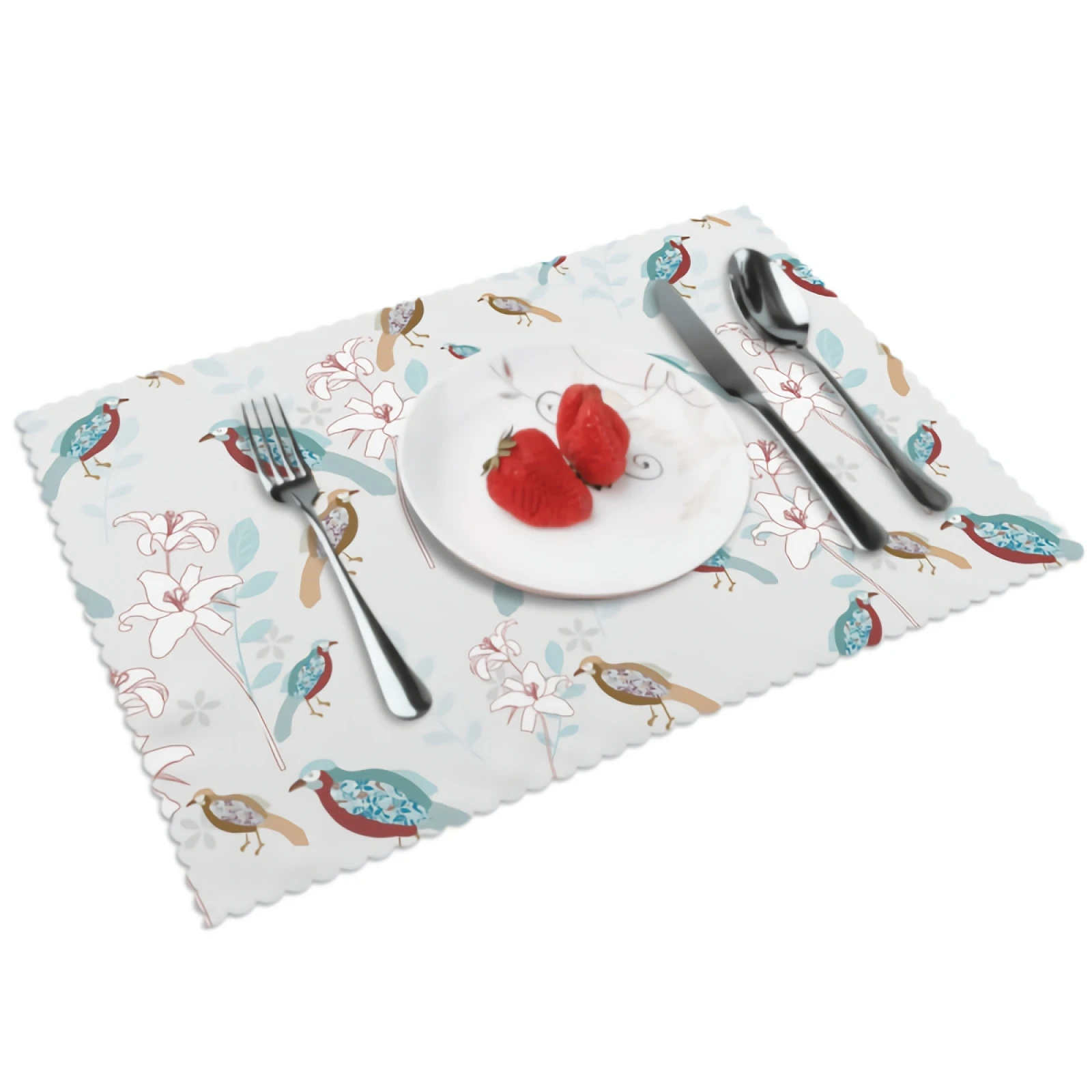 

Brown and Teal Birds Flower Placemats Elegant Red Line Floral Placemat Set of 4 Heat-Resisting Non Slip Table Mats