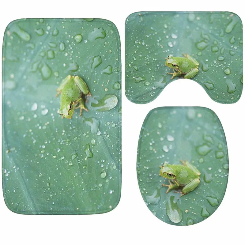 

Коврики для ванной комнаты, набор 3D ковриков, набор ковриков для ванной, коврик для унитаза, Нескользящие впитывающие зеленые листья растен...