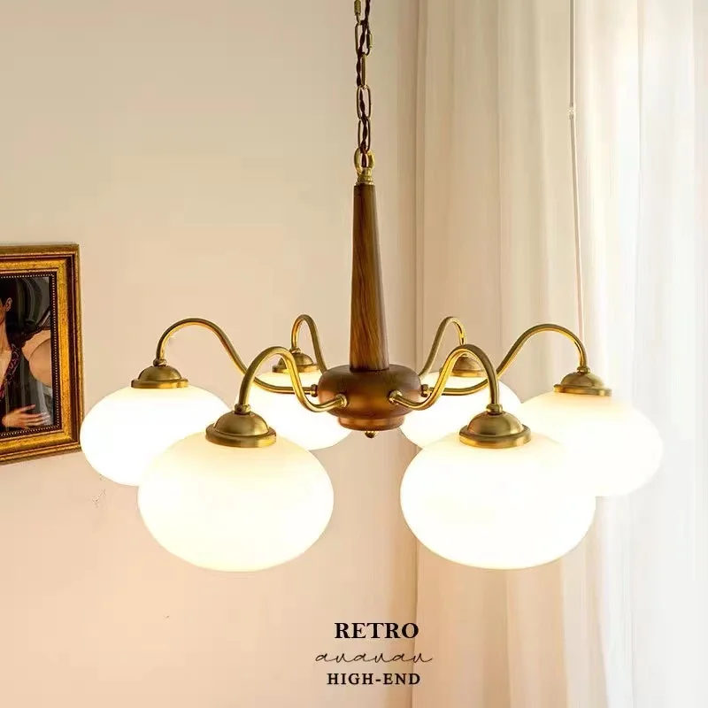 

LED pendant lamp Modern Living Room Chandelier Retro French Solid Wood Dining Room Bedroom Light Fixtures Interior Ceiling