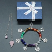 7 chakras reiki healing beaded bracelet rose quartzs pendulum pendant necklace for women man trendy jewelry gifts