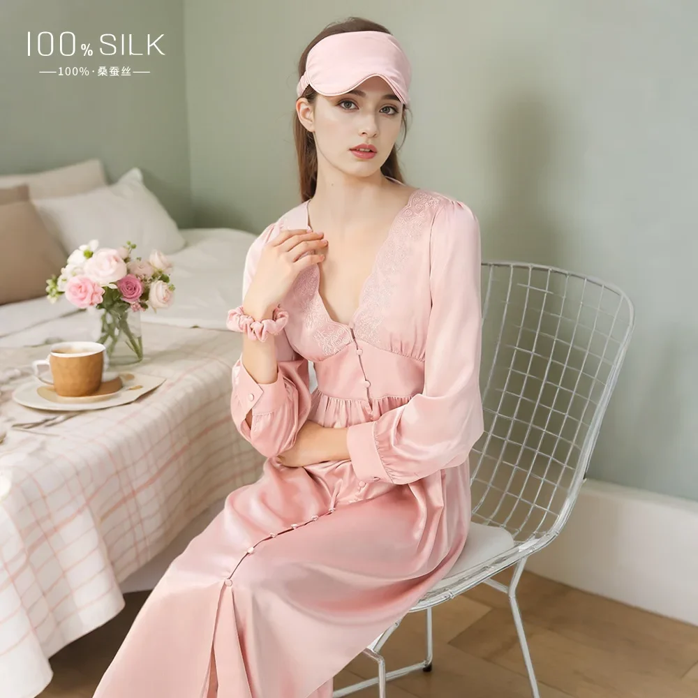 Длинная атласная ночная рубашка из шелка шелковицы 19 мм тяжелый шелк сексуальное