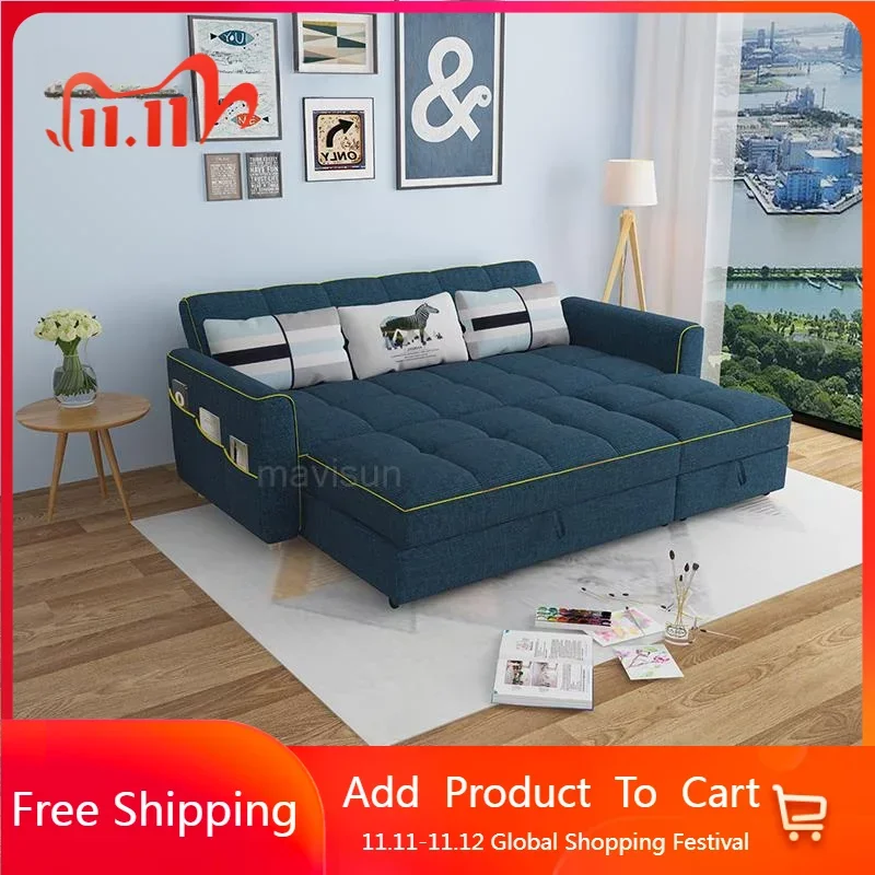 

Functional Simple Cloth Sofa Bed Folding Sitting And Lying In The Living Room Dismantling Washing Latex Pad Pulling Furniture