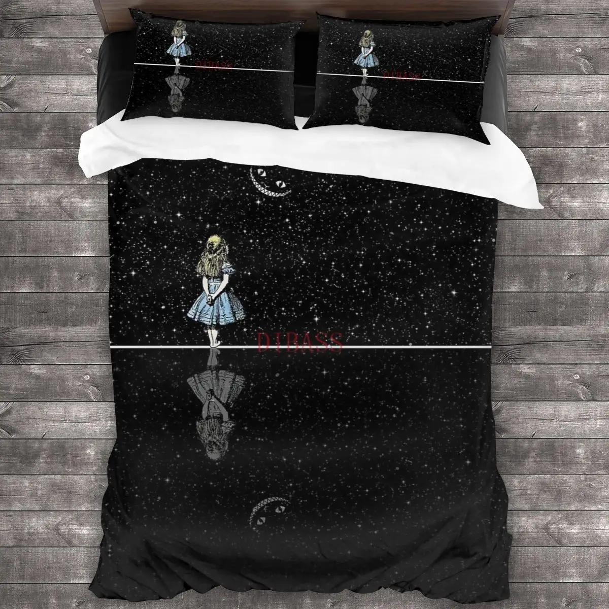 

Alice In Wonderland Starry Night Soft Microfiber Comforter Set with 2 Pillowcase, Quilt Cover With Zipper Closure