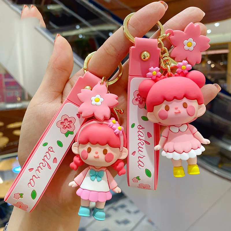 

Брелок для ключей с милым мультяшным 3d-рисунком сакуры, девочки, милая розовая юбка-конский хвост, Женское кольцо для ключей, подвеска для су...