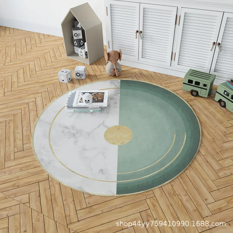 

Scandinavian Minimalist Round Rug Crystal Pile Floor Mats Bedroom Living Room Foot Mats Hanging Baskets Geometric Lines