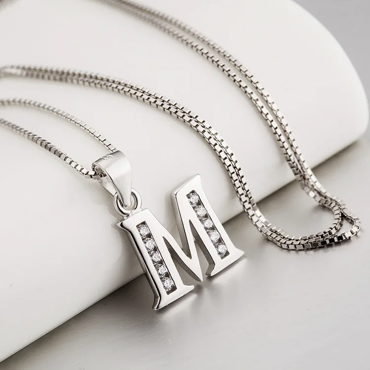 

Initial M Pendant Necklace with Cubic Zirconial 26 Letter Alphabet Jewelry for Women Teen Girl