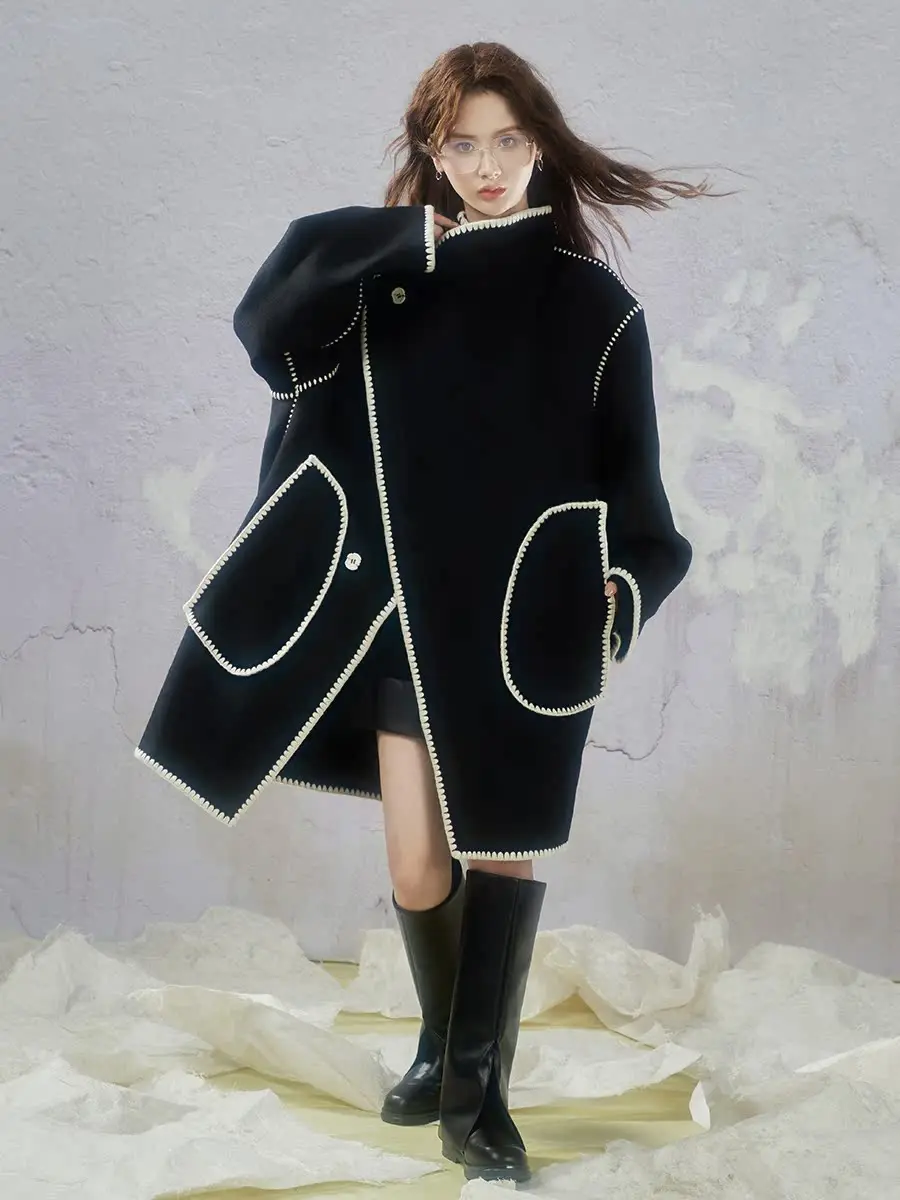 Jfyanyan миндально-черный Qiao двустороннее шерстяное пальто женское осенне-зимнее