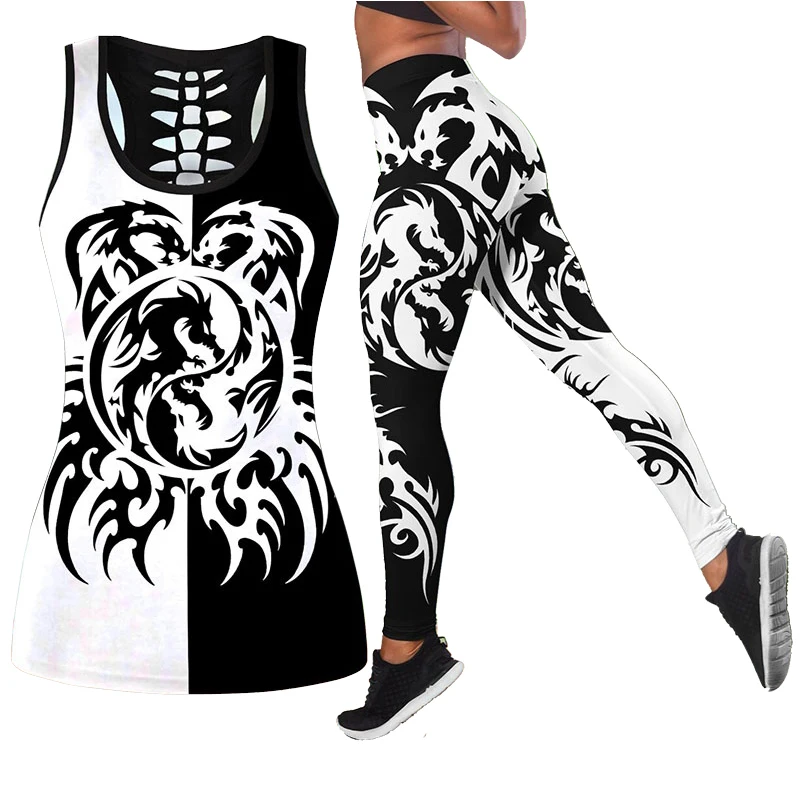 

Women's Fashion 3D Dragon Print Sleeveless Shirt Summer Vest for Women Plus Size Yoga Tank Tops Leggings Suit